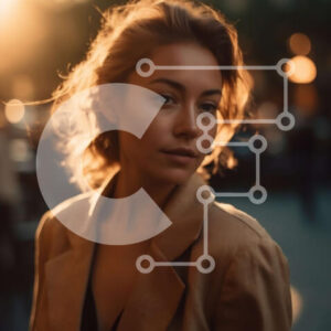 Intra Συλλεκτικό Ξύλινο Παζλ Plywood  4mm - Εσωτερική στιγμή: Γυναίκα που στέκεται στην οδό της πόλης στο ηλιοβασίλεμα Σε Ξύλινο Κουτί - Διαστάσεις Puzzle: 10x10 cm – 25 κομμάτια