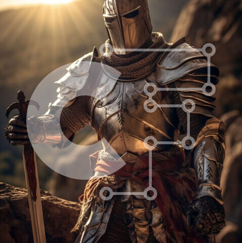 Intra Συλλεκτικό Ξύλινο Παζλ Plywood  4mm - Ιππότης με λαμπερή πανοπλία σε βραχώδη βράχο στο ηλιοβασίλεμα Σε Ξύλινο Κουτί - Διαστάσεις Puzzle: 10x10 cm – 25 κομμάτια - Image 1