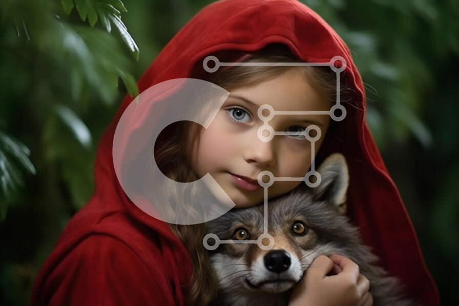 Intra Συλλεκτικό Ξύλινο Παζλ Plywood  4mm - Αξιολάτρευτη εικόνα ενός κοριτσιού που κρατά έναν λύκο σε ένα δάσος Σε Ξύλινο Κουτί - Διαστάσεις: 10x10 cm – 25 κομμάτια