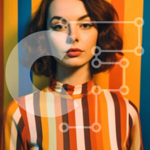 Intra Συλλεκτικό Ξύλινο Παζλ Plywood  4mm - Ζωντανή φωτογραφία γυναίκας που στέκεται ενάντια σε ριγέ τοίχο Σε Ξύλινο Κουτί - Διαστάσεις Puzzle: 10x10 cm – 25 κομμάτια