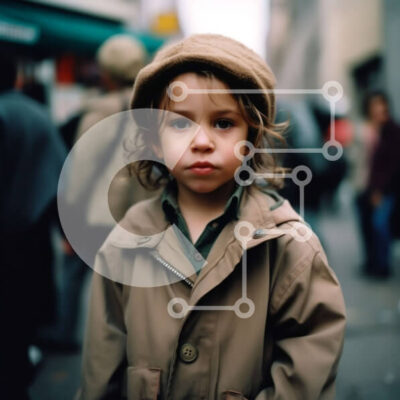 Intra Συλλεκτικό Ξύλινο Παζλ Plywood  4mm - Νεαρό αγόρι με καμπαρντίνα και καπέλο στο City Street - Φωτογραφία Αρχείου Σε Ξύλινο Κουτί - Διαστάσεις Puzzle: 10x10 cm – 25 κομμάτια - Image 1