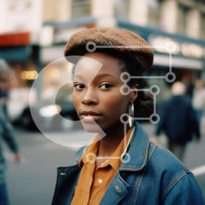 Intra Συλλεκτικό Ξύλινο Παζλ Plywood  4mm - Κομψή νεαρή γυναίκα με καφέ καπέλο και τζιν μπουφάν Σε Ξύλινο Κουτί - Διαστάσεις Puzzle: 10x10 cm – 25 κομμάτια - Image 1