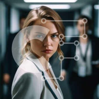 Intra Συλλεκτικό Ξύλινο Παζλ Plywood  4mm - Σοβαρή επιχειρηματίας σε ένα διάδρομο με άλλους επαγγελματίες Σε Ξύλινο Κουτί - Διαστάσεις Puzzle: 10x10 cm – 25 κομμάτια - Image 1