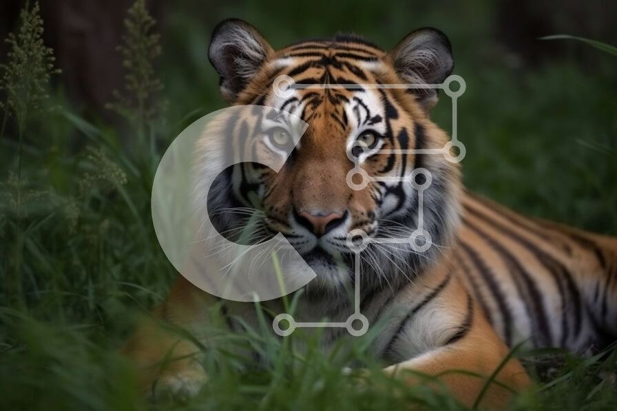 Intra Συλλεκτικό Ξύλινο Παζλ Plywood  4mm - Όμορφη εικόνα μιας τίγρης που χαλαρώνει στην άγρια ​​φύση Σε Ξύλινο Κουτί - Διαστάσεις: 10x10 cm – 25 κομμάτια