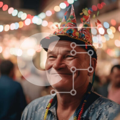 Intra Συλλεκτικό Ξύλινο Παζλ Plywood  4mm - Πολύχρωμη εικόνα ενός ηλικιωμένου άνδρα που γιορτάζει σε ένα φεστιβάλ Σε Ξύλινο Κουτί - Διαστάσεις Puzzle: 10x10 cm – 25 κομμάτια - Image 1