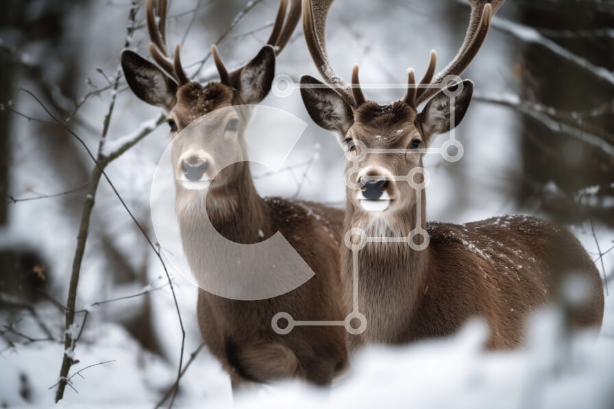 Intra Συλλεκτικό Ξύλινο Παζλ Plywood  4mm - Όμορφη εικόνα δύο ελαφιών που στέκονται στο χιόνι - Φωτογραφία Αρχείου Φύσης Σε Ξύλινο Κουτί - Διαστάσεις: 10x10 cm – 25 κομμάτια