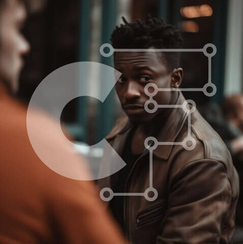 Intra Συλλεκτικό Ξύλινο Παζλ Plywood  4mm - Νεαρός μαύρος με καφέ δερμάτινο μπουφάν που μιλάει στο τηλέφωνο Σε Ξύλινο Κουτί - Διαστάσεις Puzzle: 10x10 cm – 25 κομμάτια - Image 1