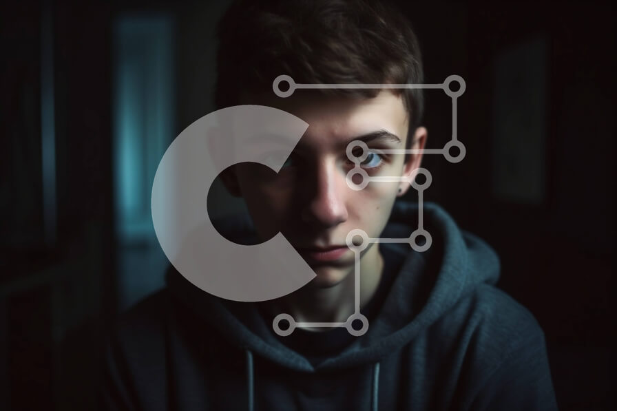 Intra Συλλεκτικό Ξύλινο Παζλ Plywood  4mm - Πορτρέτο ενός νεαρού άνδρα με γκρι κουκούλα με σοβαρή έκφραση Σε Ξύλινο Κουτί - Διαστάσεις Puzzle: 10x10 cm – 25 κομμάτια