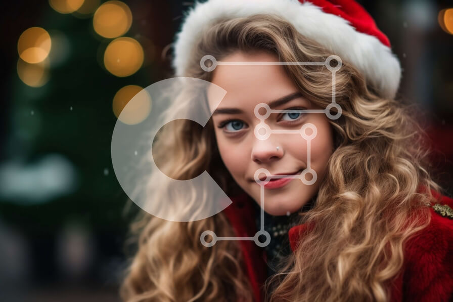 Intra Συλλεκτικό Ξύλινο Παζλ Plywood  4mm - Εύθυμη γυναίκα με καπέλο Άγιου Βασίλη δίπλα στο χριστουγεννιάτικο δέντρο Σε Ξύλινο Κουτί - Διαστάσεις: 10x10 cm – 25 κομμάτια