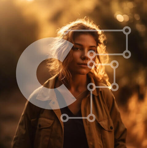 Intra Συλλεκτικό Ξύλινο Παζλ Plywood 4mm - Όμορφο πορτρέτο μιας νεαρής γυναίκας που στέκεται στο ηλιοβασίλεμα Σε Ξύλινο Κουτί - Διαστάσεις Puzzle: 10x10 cm – 25 κομμάτια - Image 1