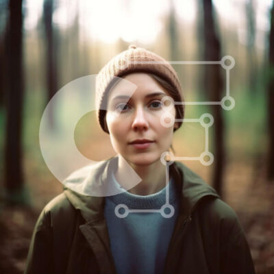 Intra Συλλεκτικό Ξύλινο Παζλ Plywood  4mm - Όμορφη εικόνα της γυναίκας με πράσινο σακάκι στη φύση Σε Ξύλινο Κουτί - Διαστάσεις: 10x10 cm – 25 κομμάτια - Image 1