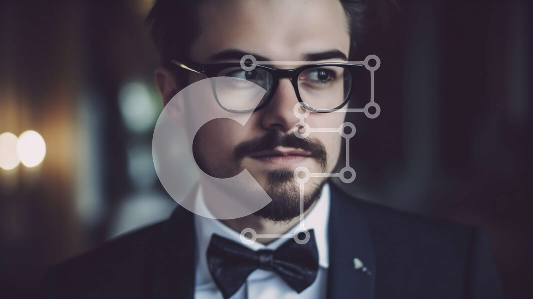 Intra Συλλεκτικό Ξύλινο Παζλ Plywood  4mm - Επαγγελματίας άνδρας με γυαλιά και παπιγιόν που φαίνεται σοβαρός Σε Ξύλινο Κουτί - Διαστάσεις Puzzle: 10x10 cm – 25 κομμάτια