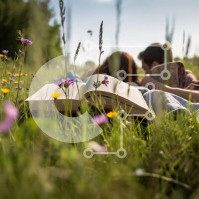 Intra Συλλεκτικό Ξύλινο Παζλ Plywood  4mm - Ρομαντική εικόνα ενός ζευγαριού που διαβάζει μαζί σε ένα χωράφι με αγριολούλουδα Σε Ξύλινο Κουτί - Διαστάσεις Puzzle: 10x10 cm – 25 κομμάτια - Image 1