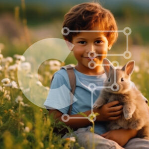 Intra Συλλεκτικό Ξύλινο Παζλ Plywood  4mm - Αξιολάτρευτη εικόνα του νεαρού αγοριού που κρατά ένα κουνέλι σε ένα χωράφι με αγριολούλουδα Σε Ξύλινο Κουτί - Διαστάσεις Puzzle: 10x10 cm – 25 κομμάτια