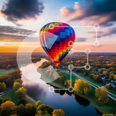 Intra Συλλεκτικό Ξύλινο Παζλ Plywood 4mm - Εντυπωσιακή εικόνα μπαλονιού ζεστού αέρα στο ηλιοβασίλεμα πάνω από το νερό Σε Ξύλινο Κουτί - Διαστάσεις Puzzle: 10x10 cm – 25 κομμάτια - Image 1