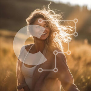 Intra Συλλεκτικό Ξύλινο Παζλ Plywood  4mm - Χαμογελαστή νεαρή γυναίκα σε ένα χωράφι με ψηλό γρασίδι Σε Ξύλινο Κουτί - Διαστάσεις Puzzle: 10x10 cm – 25 κομμάτια