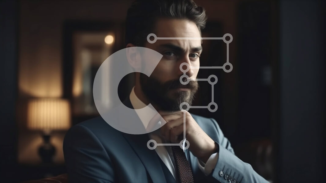 Intra Συλλεκτικό Ξύλινο Παζλ Plywood  4mm - Επαγγελματικό πορτρέτο ενός γενειοφόρου επιχειρηματία με κοστούμι και γραβάτα Σε Ξύλινο Κουτί - Διαστάσεις Puzzle: 10x10 cm – 25 κομμάτια