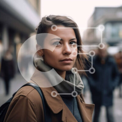 Intra Συλλεκτικό Ξύλινο Παζλ Plywood  4mm - Όμορφη εικόνα μιας στοχαστικής νεαρής γυναίκας σε έναν πολυσύχναστο δρόμο της πόλης Σε Ξύλινο Κουτί - Διαστάσεις Puzzle: 10x10 cm – 25 κομμάτια - Image 1