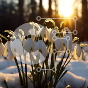 Intra Συλλεκτικό Ξύλινο Παζλ Plywood  4mm - Snowdrops σε ένα χιονισμένο δάσος στο ηλιοβασίλεμα - φωτογραφία όμορφη φύση Σε Ξύλινο Κουτί - Διαστάσεις: 10x10 cm – 25 κομμάτια