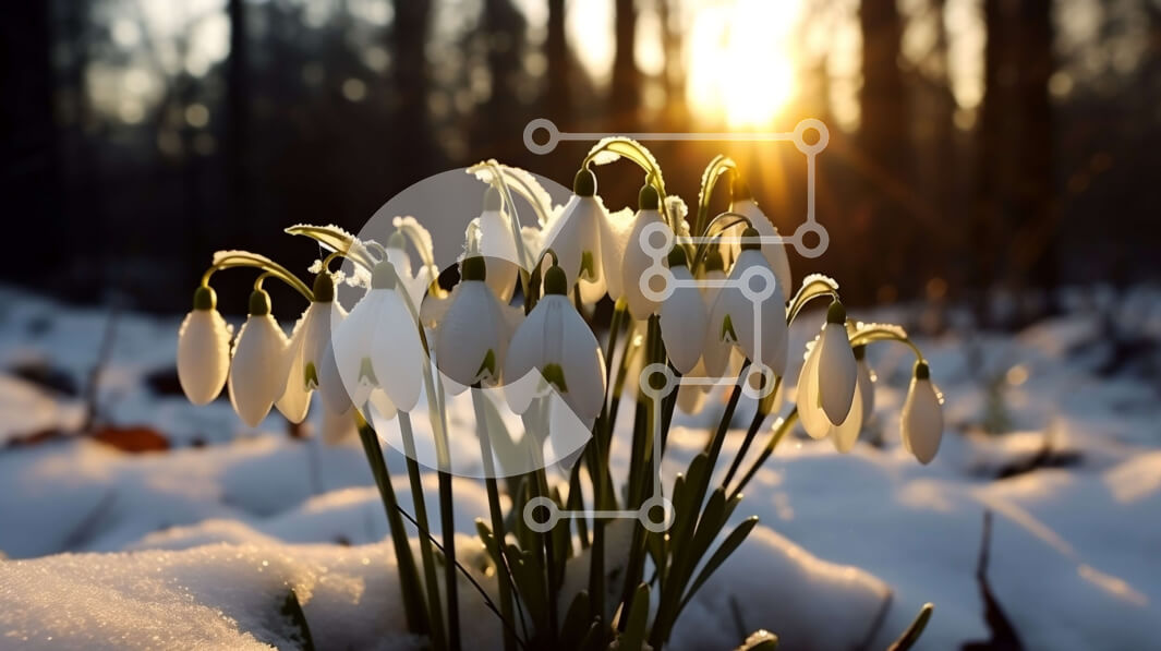 Intra Συλλεκτικό Ξύλινο Παζλ Plywood  4mm - Snowdrops σε ένα χιονισμένο δάσος στο ηλιοβασίλεμα - φωτογραφία όμορφη φύση Σε Ξύλινο Κουτί - Διαστάσεις: 10x10 cm – 25 κομμάτια