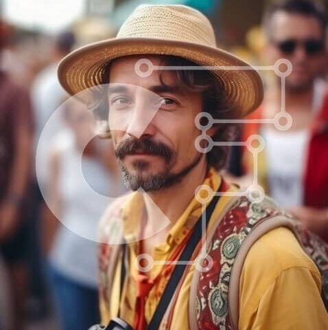 Intra Συλλεκτικό Ξύλινο Παζλ Plywood 4mm - Πορτρέτο ενός άνδρα με ένα κίτρινο πουκάμισο με μια κάμερα μπροστά από ένα πλήθος Σε Ξύλινο Κουτί - Διαστάσεις Puzzle: 10x10 cm – 25 κομμάτια - Image 1