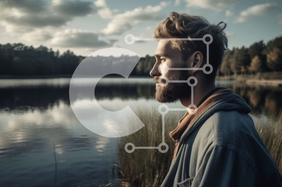 Intra Συλλεκτικό Ξύλινο Παζλ Plywood  4mm - Άνθρωπος δίπλα στη λίμνη στο Hoodie Σε Ξύλινο Κουτί - Διαστάσεις Puzzle: 10x10 cm – 25 κομμάτια