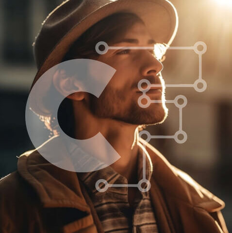 Intra Συλλεκτικό Ξύλινο Παζλ Plywood  4mm - Άνδρας με καπέλο και σακάκι που κοιτάζει ψηλά στον ήλιο Σε Ξύλινο Κουτί - Διαστάσεις Puzzle: 10x10 cm – 25 κομμάτια - Image 1