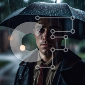 Intra Συλλεκτικό Ξύλινο Παζλ Plywood  4mm - Άνθρωπος με ομπρέλα στη βροχή | Φωτογραφία Αρχείου Σε Ξύλινο Κουτί - Διαστάσεις Puzzle: 10x10 cm – 25 κομμάτια