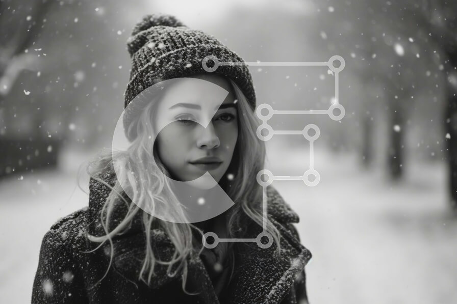 Intra Συλλεκτικό Ξύλινο Παζλ Plywood  4mm - Χειμερινό πορτρέτο γυναίκας με μπουφάν και σακάκι Σε Ξύλινο Κουτί - Διαστάσεις Puzzle: 10x10 cm – 25 κομμάτια