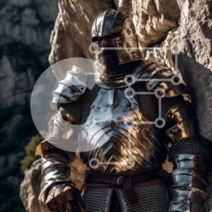 Intra Συλλεκτικό Ξύλινο Παζλ Plywood  4mm - Ιππότης με λαμπερή πανοπλία στο Rocky Cliff | Φωτογραφία Αρχείου Σε Ξύλινο Κουτί - Διαστάσεις Puzzle: 10x10 cm – 25 κομμάτια