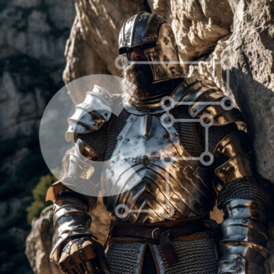 Intra Συλλεκτικό Ξύλινο Παζλ Plywood  4mm - Ιππότης με λαμπερή πανοπλία στο Rocky Cliff | Φωτογραφία Αρχείου Σε Ξύλινο Κουτί - Διαστάσεις Puzzle: 10x10 cm – 25 κομμάτια - Image 1