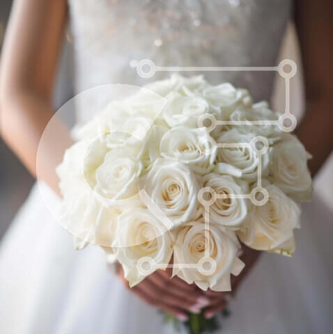 Intra Συλλεκτικό Ξύλινο Παζλ Plywood  4mm - Μπουκέτο με λευκά τριαντάφυλλα με νύφη Σε Ξύλινο Κουτί - Διαστάσεις Puzzle: 10x10 cm – 25 κομμάτια - Image 1