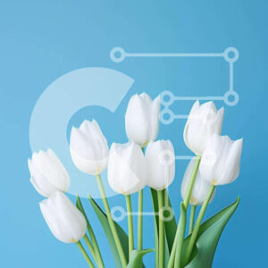 Intra Συλλεκτικό Ξύλινο Παζλ Plywood  4mm - Βάζο με λευκές τουλίπες και μικτά λουλούδια σε μπλε φόντο Σε Ξύλινο Κουτί - Διαστάσεις: 10x10 cm – 25 κομμάτια