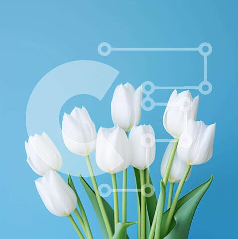 Intra Συλλεκτικό Ξύλινο Παζλ Plywood  4mm - Βάζο με λευκές τουλίπες και μικτά λουλούδια σε μπλε φόντο Σε Ξύλινο Κουτί - Διαστάσεις: 10x10 cm – 25 κομμάτια - Image 1