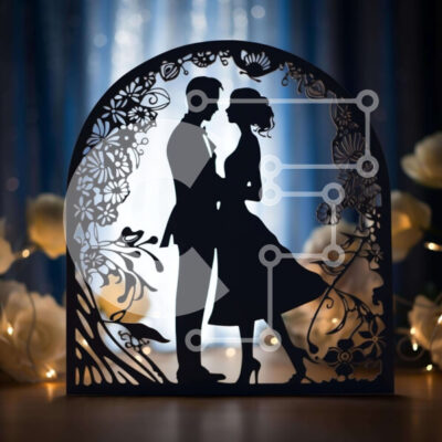 Intra Συλλεκτικό Ξύλινο Παζλ Plywood  4mm - Ρομαντική σιλουέτα ζευγαριού που φιλιέται και αγκαλιάζει Σε Ξύλινο Κουτί - Διαστάσεις Puzzle: 10x10 cm – 25 κομμάτια - Image 1