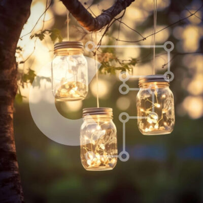 Intra Συλλεκτικό Ξύλινο Παζλ Plywood 4mm - Mason Jar Lanterns που κρέμονται από ένα δέντρο Σε Ξύλινο Κουτί - Διαστάσεις: 10x10 cm – 25 κομμάτια - Image 1