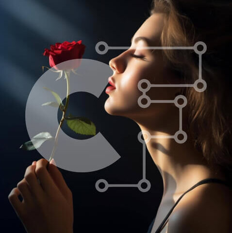 Intra Συλλεκτικό Ξύλινο Παζλ Plywood  4mm - Νεαρή γυναίκα που ποζάρει με κόκκινο τριαντάφυλλο Σε Ξύλινο Κουτί - Διαστάσεις Puzzle: 10x10 cm – 25 κομμάτια - Image 1