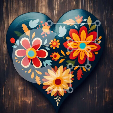 Intra Συλλεκτικό Ξύλινο Παζλ Plywood  4mm - Πολύχρωμο floral αντικείμενο σε σχήμα καρδιάς σε ξύλινο φόντο Σε Ξύλινο Κουτί - Διαστάσεις Puzzle: 10x10 cm – 25 κομμάτια - Image 1