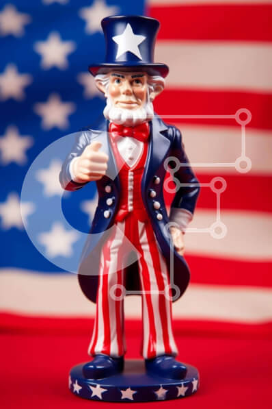 Intra Συλλεκτικό Ξύλινο Παζλ Plywood  4mm - Το ειδώλιο του θείου Σαμ γιορτάζει την 4η Ιουλίου με αμερικανική σημαία Σε Ξύλινο Κουτί - Διαστάσεις: 10x10 cm – 25 κομμάτια