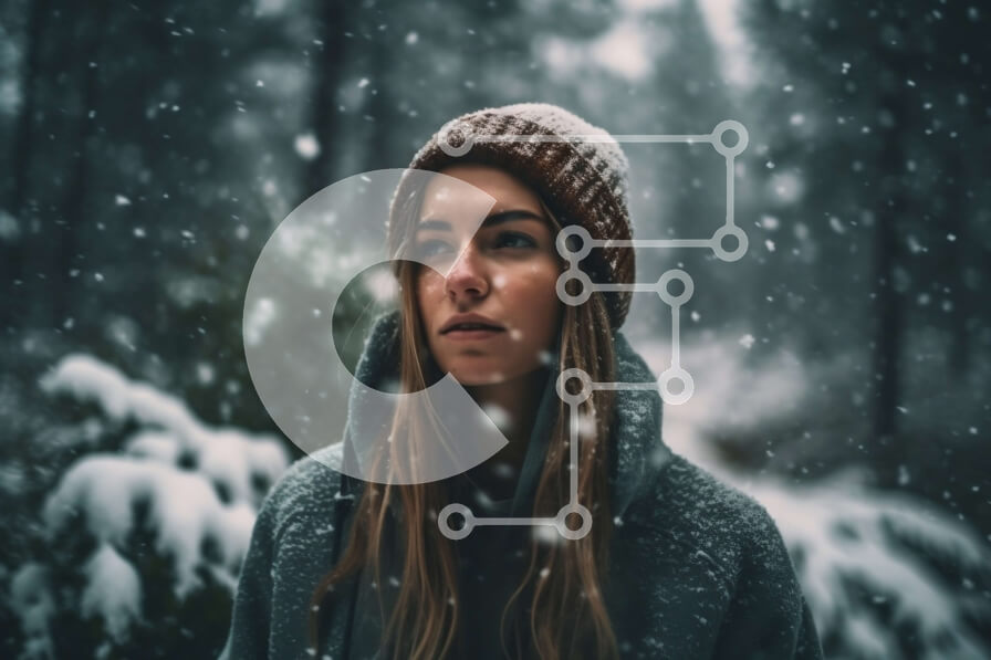 Intra Συλλεκτικό Ξύλινο Παζλ Plywood  4mm - Όμορφη εικόνα μιας νεαρής γυναίκας στο χειμερινό δάσος Σε Ξύλινο Κουτί - Διαστάσεις Puzzle: 10x10 cm – 25 κομμάτια