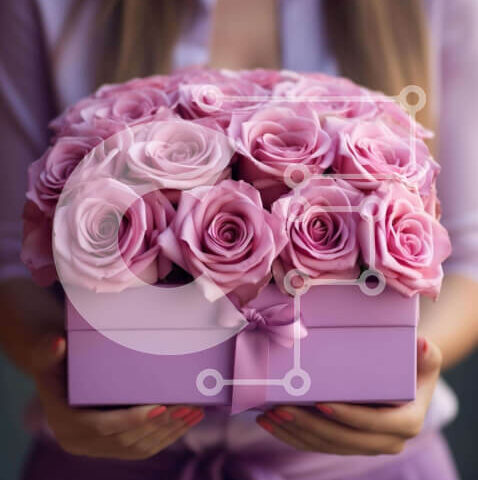 Intra Συλλεκτικό Ξύλινο Παζλ Plywood  4mm - Γυναίκα που κρατά ένα κουτί με ροζ τριαντάφυλλα Σε Ξύλινο Κουτί - Διαστάσεις Puzzle: 10x10 cm – 25 κομμάτια - Image 1