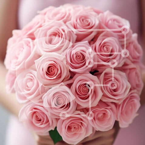 Intra Συλλεκτικό Ξύλινο Παζλ Plywood  4mm - Γυναίκα που κρατά ένα μεγάλο μπουκέτο με ροζ τριαντάφυλλα Σε Ξύλινο Κουτί - Διαστάσεις Puzzle: 10x10 cm – 25 κομμάτια - Image 1