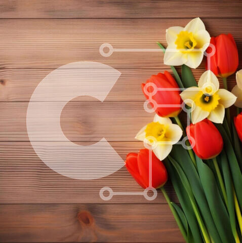 Intra Συλλεκτικό Ξύλινο Παζλ Plywood  4mm - Πολύχρωμο μπουκέτο τουλίπας σε ξύλινο φόντο Σε Ξύλινο Κουτί - Διαστάσεις: 10x10 cm – 25 κομμάτια - Image 1