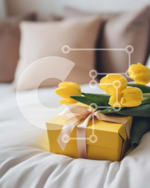 Intra Συλλεκτικό Ξύλινο Παζλ Plywood  4mm - Ρομαντικό κουτί δώρου με τουλίπες και τριαντάφυλλα Σε Ξύλινο Κουτί - Διαστάσεις: 10x10 cm – 25 κομμάτια