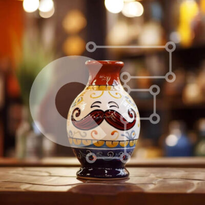 Intra Συλλεκτικό Ξύλινο Παζλ Plywood  4mm - Πολύχρωμο κεραμικό βάζο με σχέδιο μουστάκι Σε Ξύλινο Κουτί - Διαστάσεις: 10x10 cm – 25 κομμάτια - Image 1