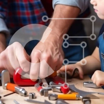 Intra Συλλεκτικό Ξύλινο Παζλ Plywood  4mm - Father and Son DIY Project - Working Together Σε Ξύλινο Κουτί - Διαστάσεις Puzzle: 10x10 cm – 25 κομμάτια - Image 1