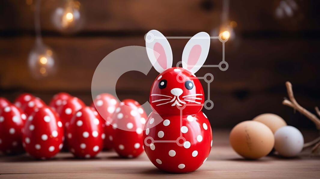 Intra Συλλεκτικό Ξύλινο Παζλ Plywood  4mm - Κόκκινο λαγουδάκι με πουά στο πασχαλινό αυγό Σε Ξύλινο Κουτί - Διαστάσεις: 10x10 cm – 25 κομμάτια