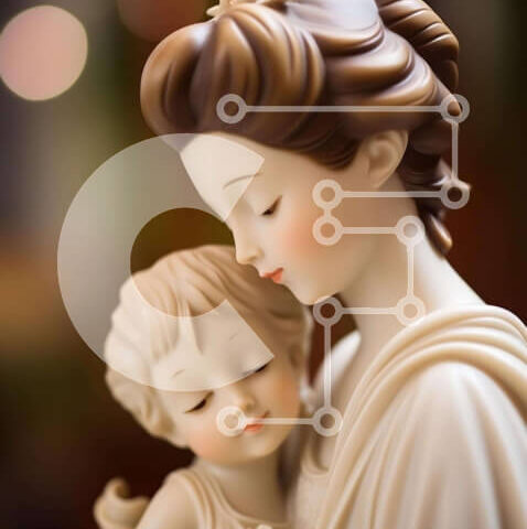 Intra Συλλεκτικό Ξύλινο Παζλ Plywood  4mm - Ειδώλιο Παναγίας και Παιδιού σε Λευκό Κεραμικό Σε Ξύλινο Κουτί - Διαστάσεις Puzzle: 10x10 cm – 25 κομμάτια - Image 1