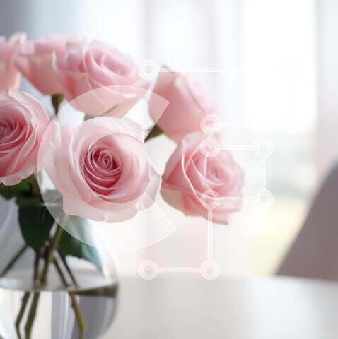 Intra Συλλεκτικό Ξύλινο Παζλ Plywood 4mm - Διαυγές βάζο με ροζ τριαντάφυλλα σε ξύλινο τραπέζι Σε Ξύλινο Κουτί - Διαστάσεις Puzzle: 10x10 cm – 25 κομμάτια - Image 1