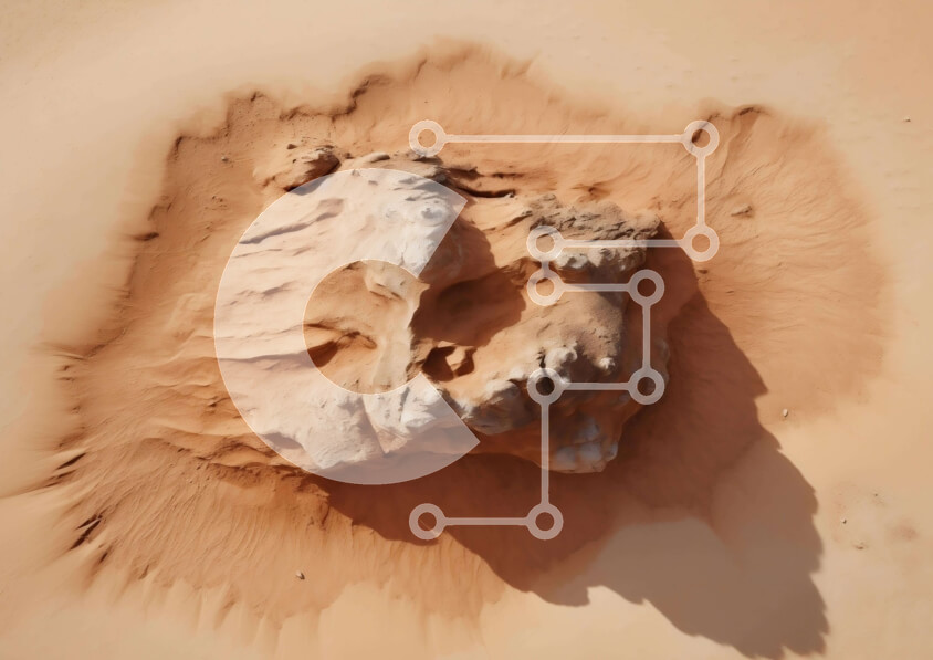 Intra Συλλεκτικό Ξύλινο Παζλ Plywood  4mm - Εναέρια άποψη ενός μεγάλου σχηματισμού βράχου στην έρημο Σε Ξύλινο Κουτί - Διαστάσεις: 10x10 cm – 25 κομμάτια